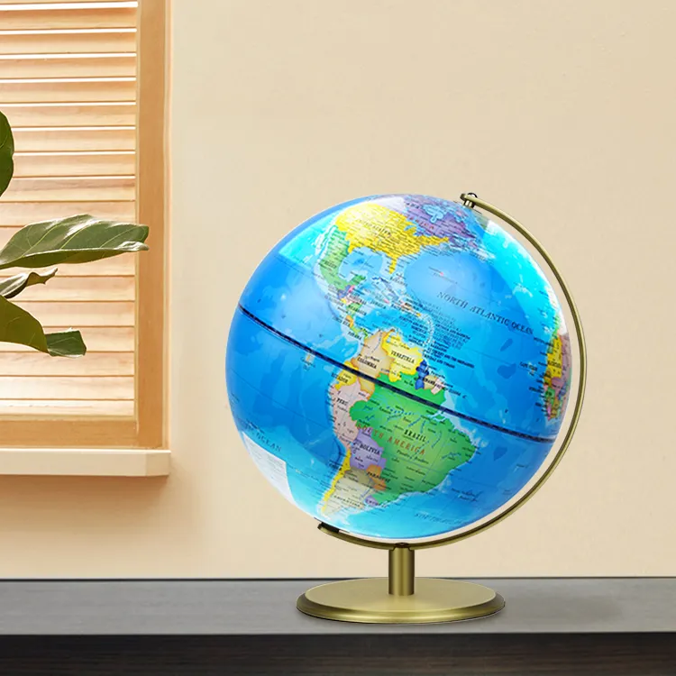 30cm Political World Globe with Bronze Color Base and Arc - World Globe
